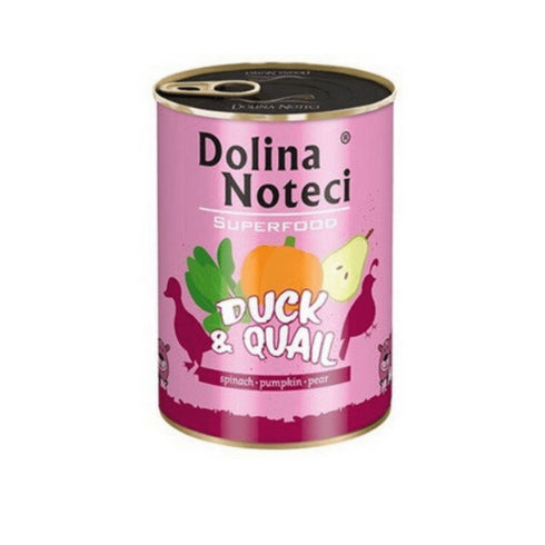 Hrana umeda pentru caini Dolina Noteci Superfood Rata-Prepelita 400gr