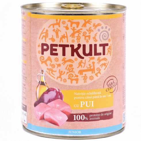 Hrana umeda pentru caini Petkult Junior cu pui 800g