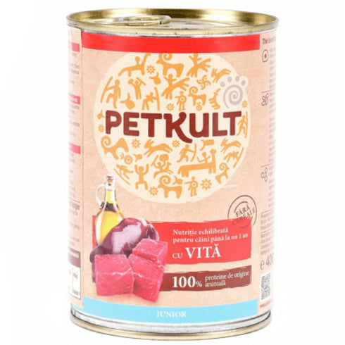 Hrana umeda pentru caini Petkult Junior cu vita 400g