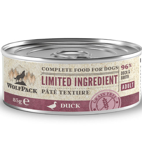 Hrana umeda pentru caini Wolfpack LTD Adult Rata 85g