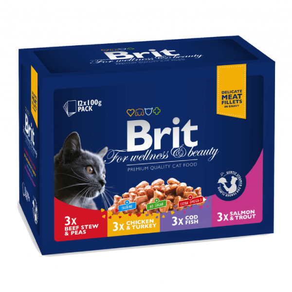 Hrana umeda pentru pisici Brit Premium Family Plate Variety 12 plicuri X100g - Animax