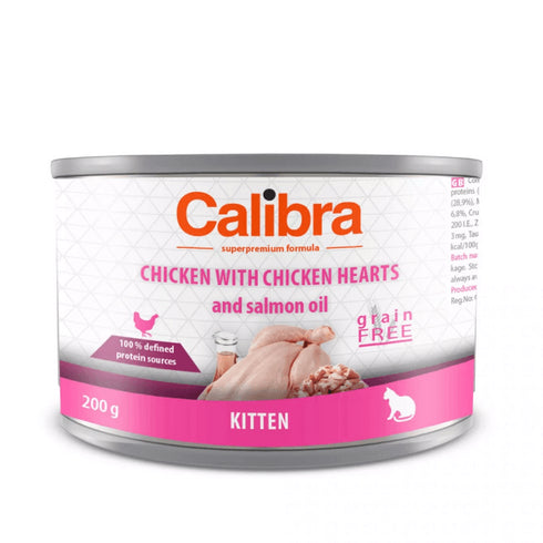 Hrana umeda pentru pisici Calibra Kitten cu pui si inimi de pui 200g