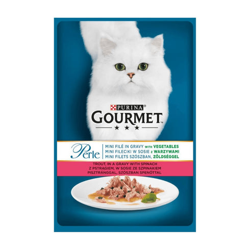 Hrana umeda pentru pisici Gourmet Perle Pastrav si Spanac 85gr