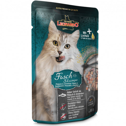 Hrana umeda pentru pisici Leonardo Peste cu creveti 85g