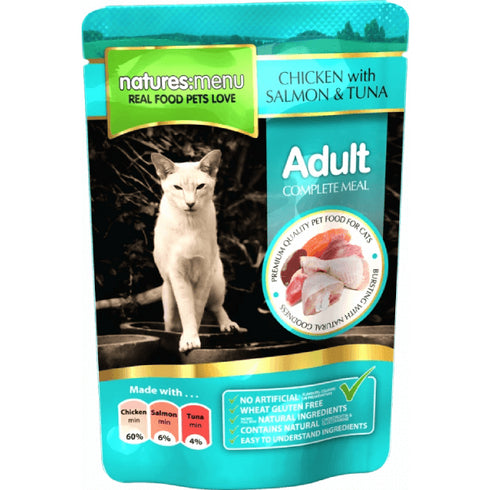 Hrana umeda pentru pisici Natures Menu Pui Somon si Ton 100g