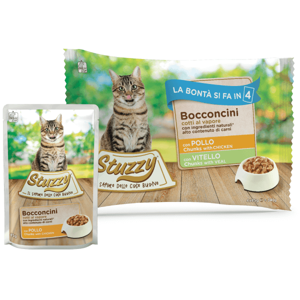 Hrana umeda pentru pisici Stuzzy Pack Bucati pui&vitel in gelatina 4x85g - Animax