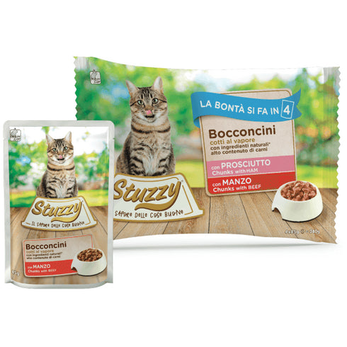 Hrana umeda pentru pisici Stuzzy Pack Bucati de sunca&vita in sos 4x85g
