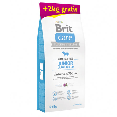 Hrana uscata pentru caini Brit Care Grain Free Junior Large Breed Salmon&Potato 12kg+2kg GRATIS