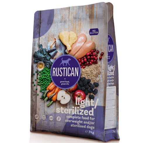 Hrana uscata pentru caini Rustican Light-Sterilised Pui-Peste&Orez Brun 12kg