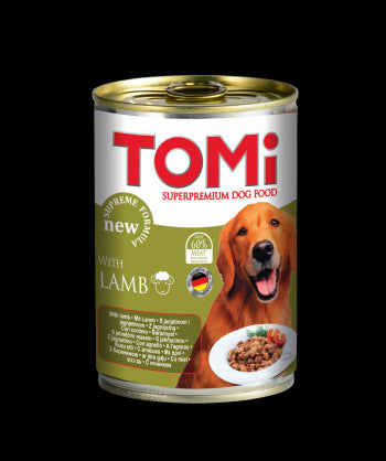 Hrana umeda pentru caini Tomi cu miel 400g