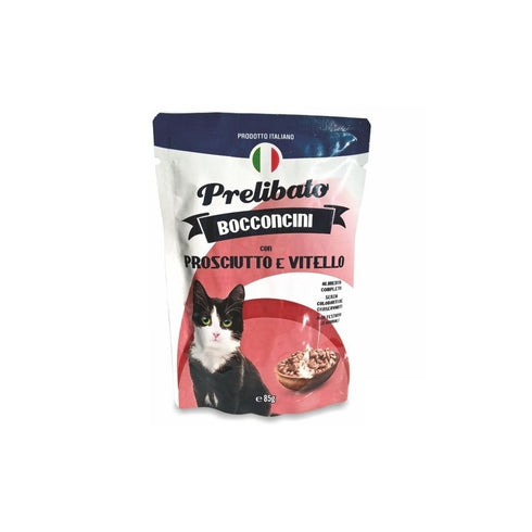 Hrana umeda pentru pisici Unipro Prelibato cu sunca si vitel 85 g