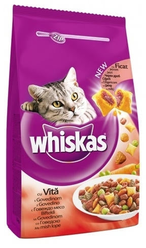 Hrana uscata pentru pisici Whiskas adult cu vita si ficat 300 g