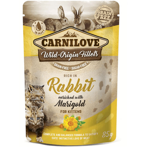 Hrana umeda pentru pisicute Carnilove Cat Kitten Iepure&Galbenele 85g