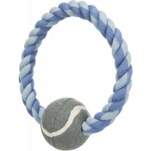 Jucarie pentru caini Trixie cerc din franghie cu minge de tenis 18cm
