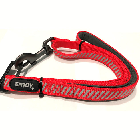 Lesa rosie reflectorizanta din nylon si neopren pentru caini Enjoy 2.5x120cm