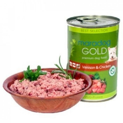 Hrana umeda pentru caini Maradog Gold Duo Protein cu vanat si pui 400 g