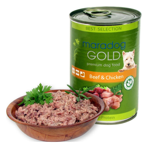 Hrana umeda pentru caini Maradog Gold Duo Protein cu vita si pui 400 g