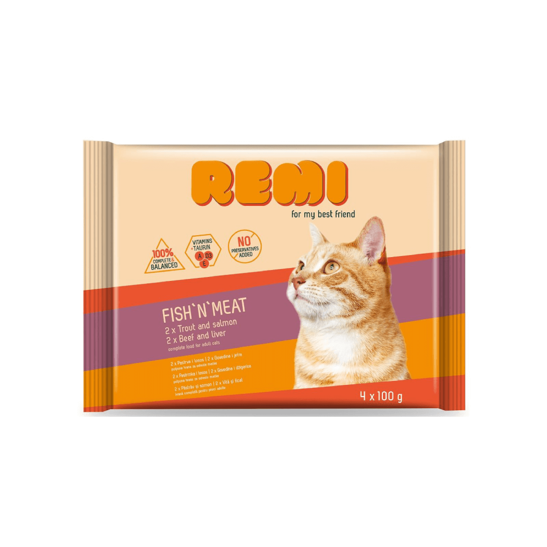Hrana umeda pentru pisici adulte Remi Vita-Ficat Pastrav-Somon 4x100g - Animax