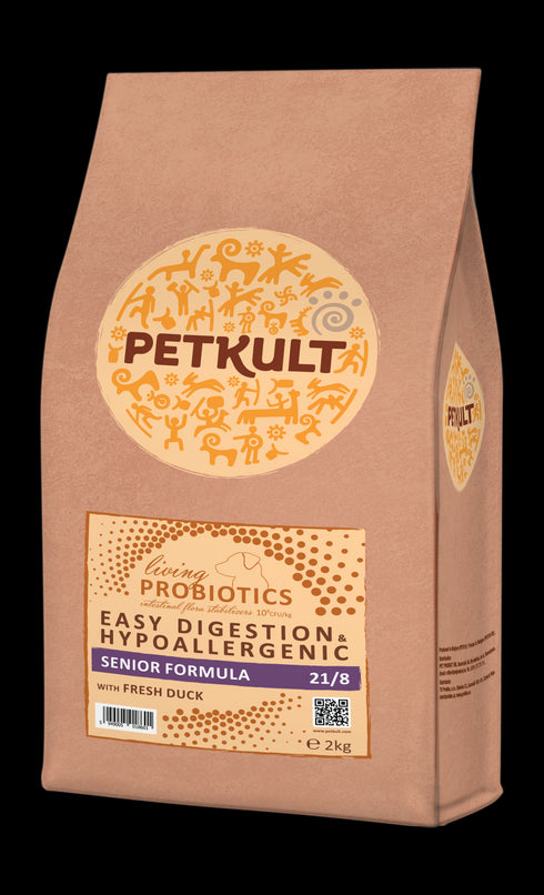 Hrana uscata pentru caini Petkult Probiotics Senior cu rata si orez 2 kg