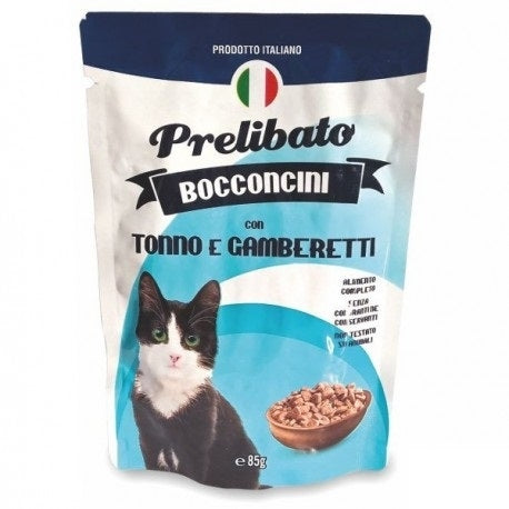 Hrana umeda pentru pisici Unipro Prelibato cu ton si creveti 85 g