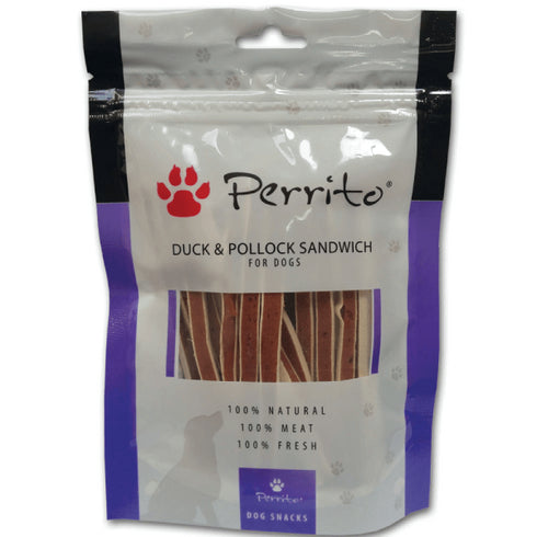 Recompensa caini Perrito Dog Duck & Chicken Sandwich 100g