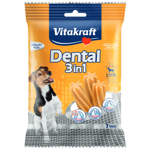 Recompensa pentru caini Vitakraft Dental Snack 3in1 Small 120g