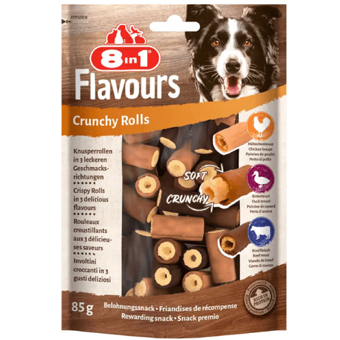 Recompense pentru caini 8in1 Crunchy Rolls Flavours 85g