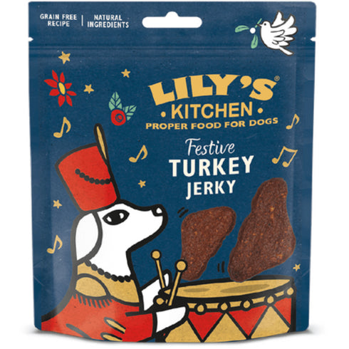 Recompense pentru caini Lily's Kitchen Festive Dog Turkey Jerky 70g