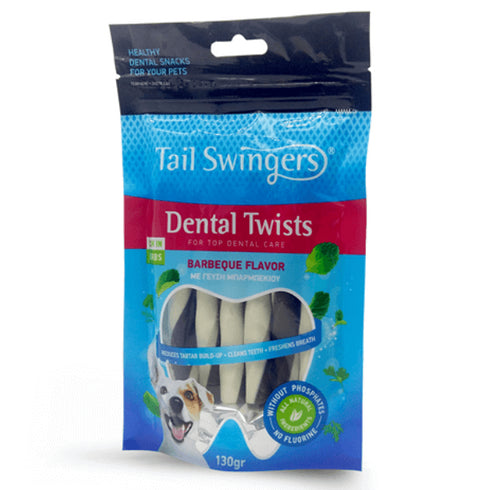 Recompense pentru caini Tail Swinger Dental cu barbeque 130g