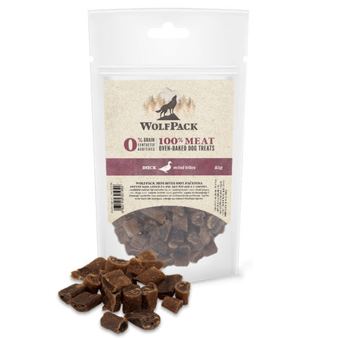 Recompense pentru caini Wolfpack Treats Mini Bites Rata 85g