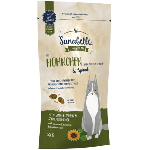 Recompense pentru pisici Sanabelle Snack Pui&Spanac 55g