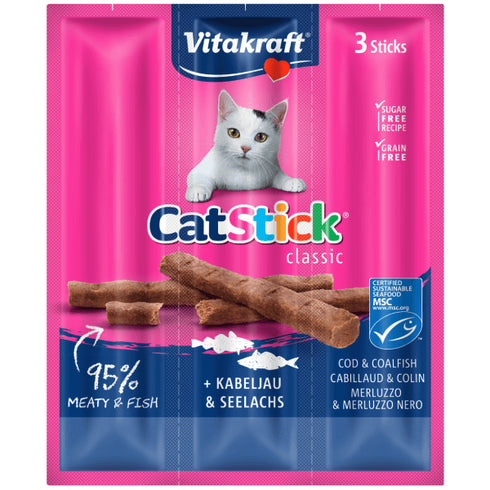 Recompense pentru pisici Vitakraft Cat Sticks Cod-Merluciu 18g