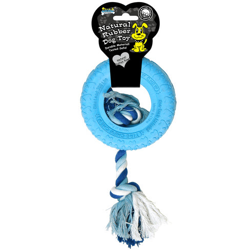Jucarie albastra din cauciuc cu sfoara pentru caini Soleil L