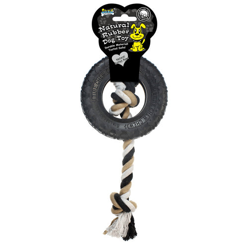 Jucarie neagra din cauciuc cu sfoara pentru caini Soleil S