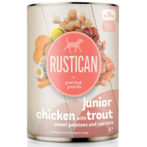 Hrana umeda pentru catei Rustican Junior Pui/Pastrav 800g