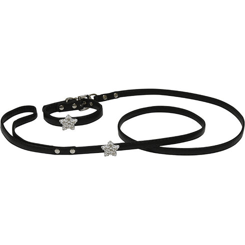 Set lesa + zgarda pentru caini Croci Vanity Star XS Black