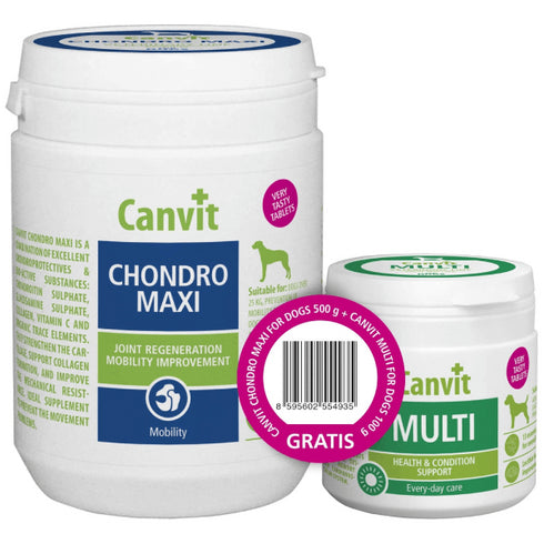 Supliment pentru caini Canvit Pachet PROMO Chondro Maxi 500g + Multi 100g