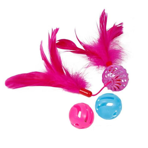 Jucarie pentru pisici bile cu pene Enjoy 3 bucati