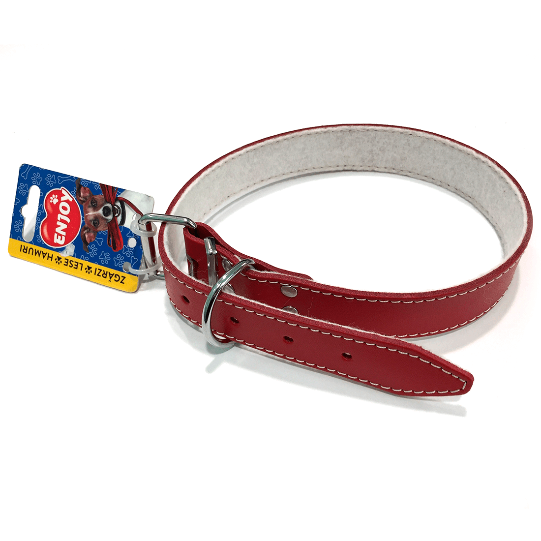 Zgarda din piele cu pasla Enjoy XXL Rosu 30x640mm - Animax