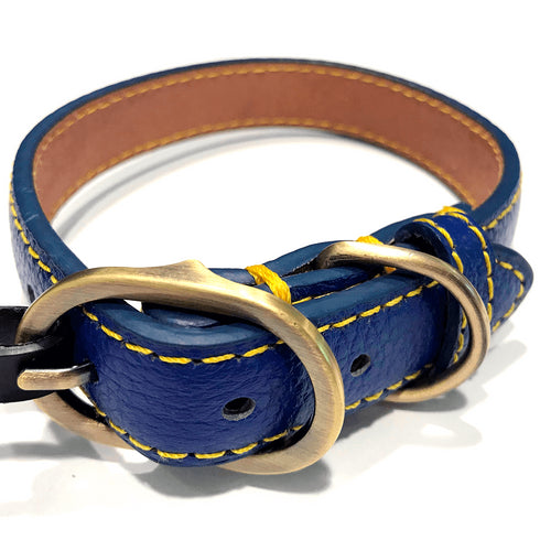 Zgarda albastra din piele pentru caini Croci 2 x 40 cm