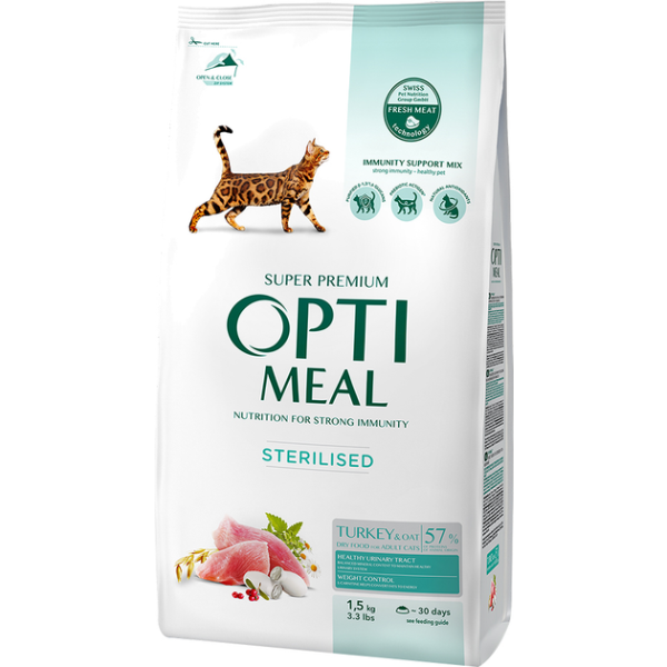 Hrana uscata pentru pisici Optimeal Sterilised Curcan si ovaz 1.5kg