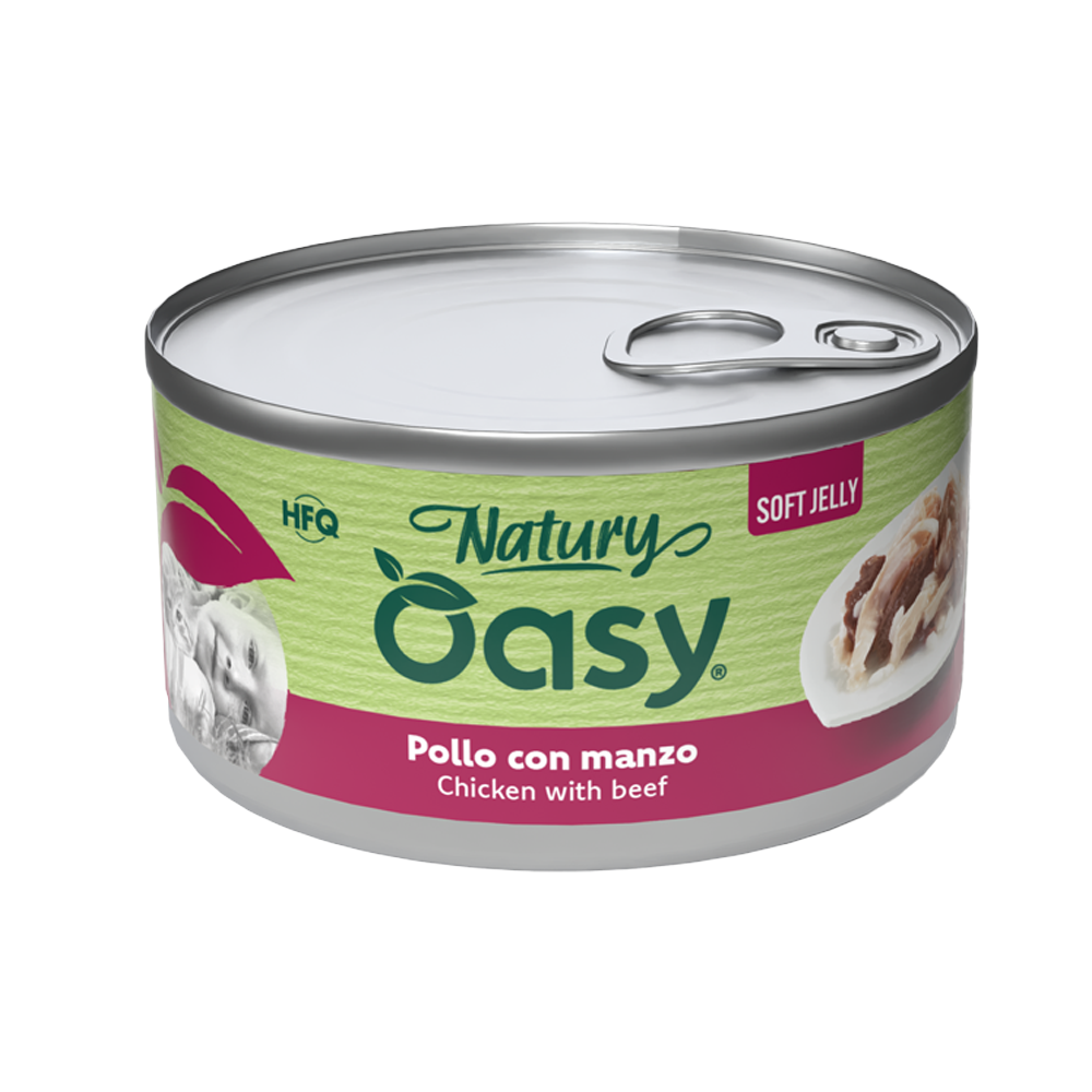 OASY Natury Conservă pentru pisici, cu pui și vită, în jeleu, 85g