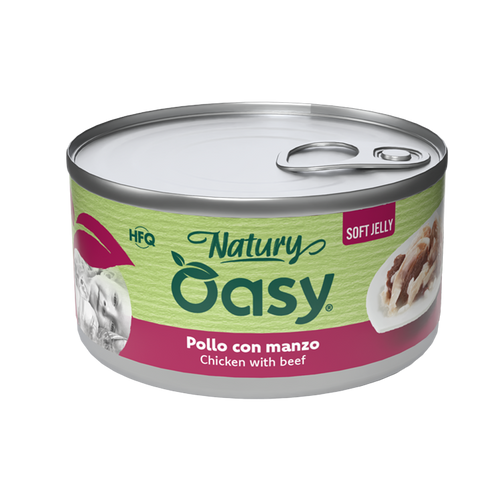 OASY Natury Conservă pentru pisici, cu pui și vită, în jeleu, 85g
