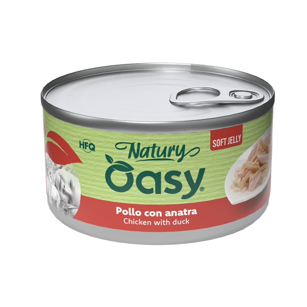 OASY Natury Conservă pentru pisici, cu pui și rață, în jeleu, 85g