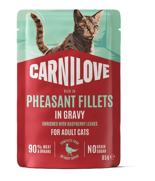 CARNILOVE Hrană umedă pentru pisici, cu fazan și frunze de zmeur, 85g
