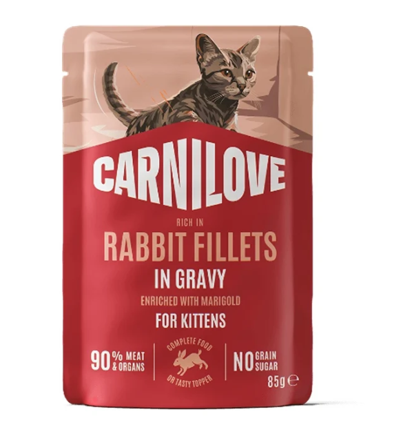 CARNILOVE Hrană umedă pentru pisicuțe, cu iepure și galbenele, 85g