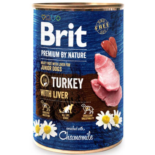 Hrana umeda pentru caini Brit Premium Junior Curcan si Ficat 400g