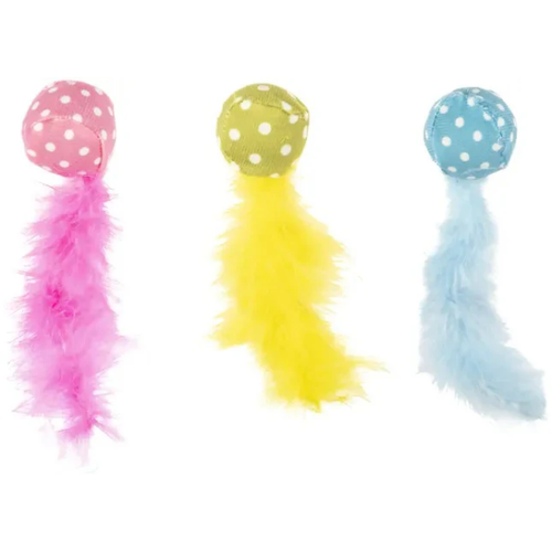 Jucarie pentru pisici Flamingo Minge cu pene 4cm