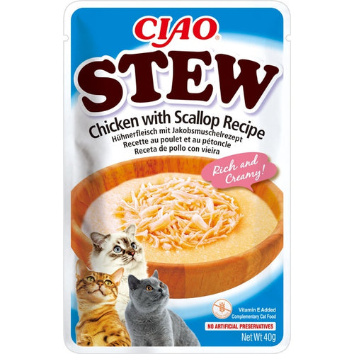 INABA CIAO Plic hrana umeda pentru pisici, Tocaniţa cu Pui si Scoici 40g