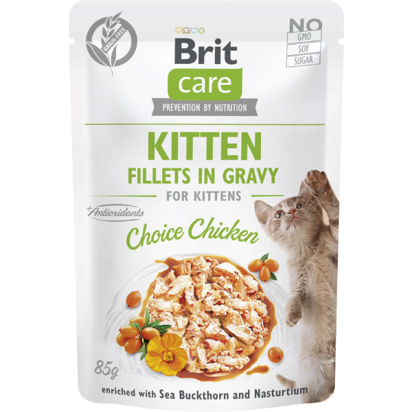 Hrana umeda pentru pisici Brit Care Kitten Fileuri de pui in sos 85g - Animax